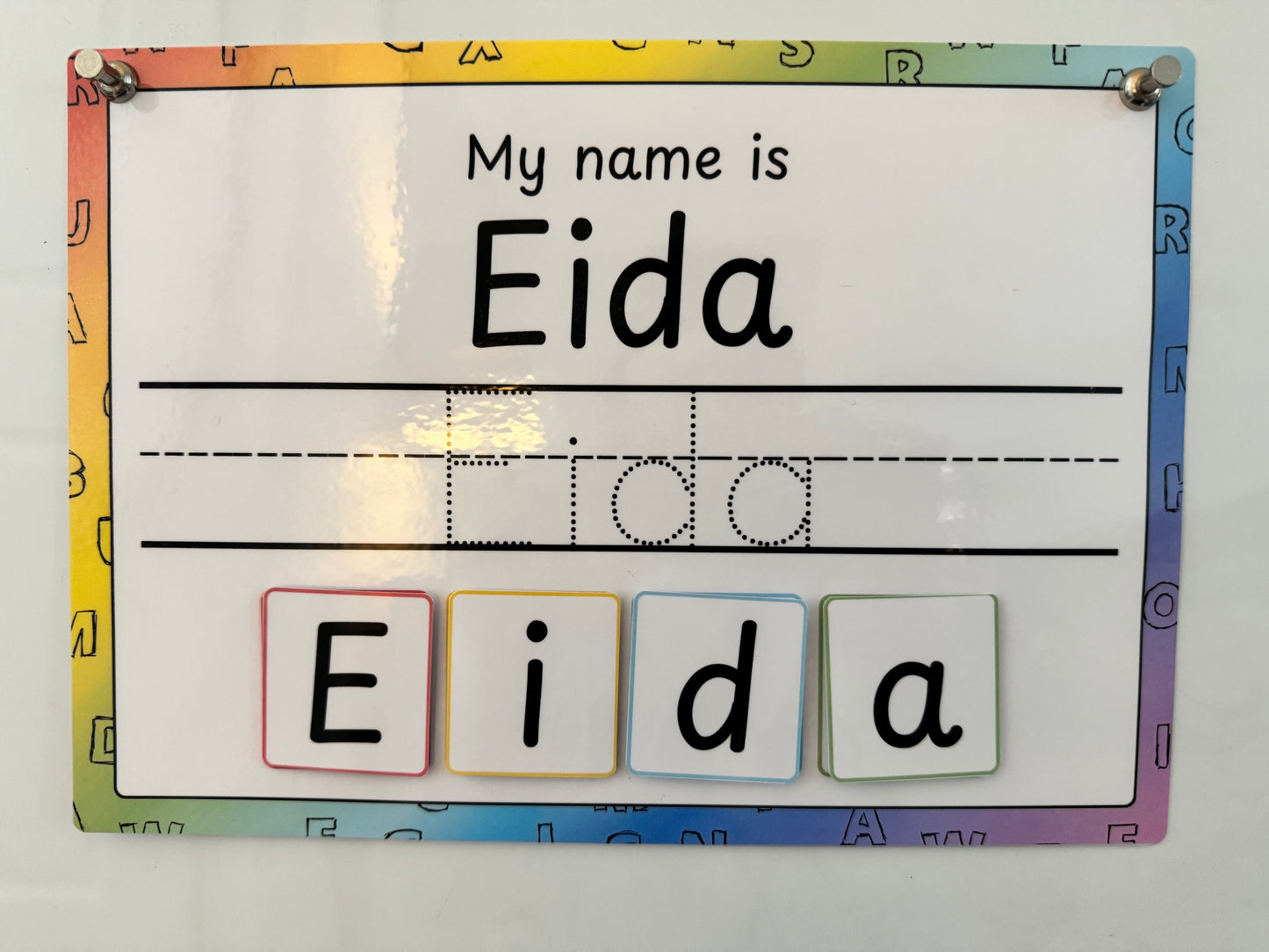 Personalised Name Recognition & Writing Mat – Wipe-Clean Learning Activity