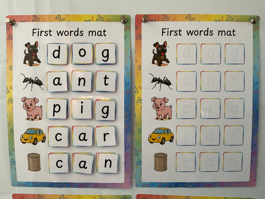 First Words Learning Mats – Wipe-Clean Practice (4 Pack)