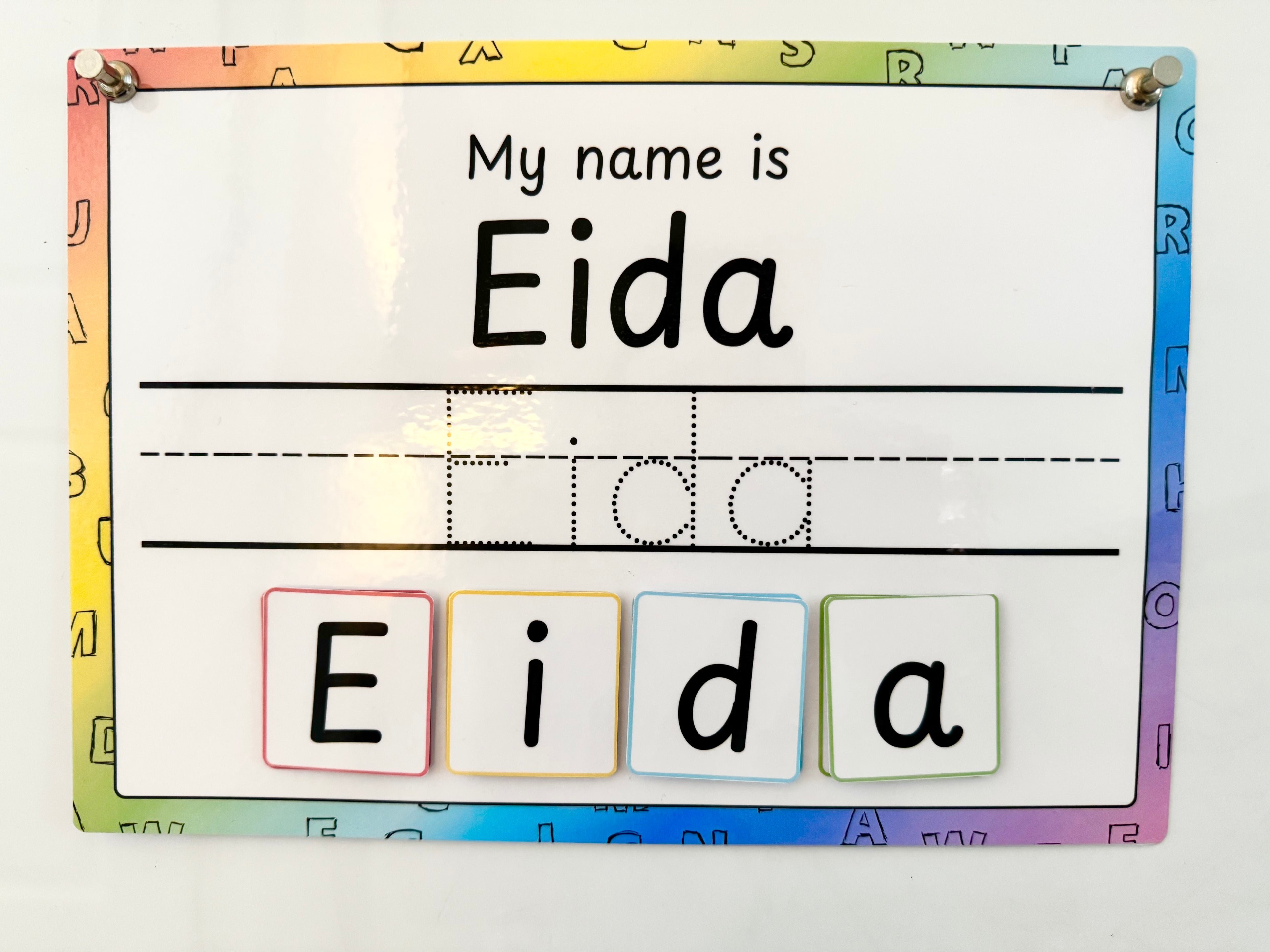Personalised Velcro Name Tracing Wipe Clean Rainbow Mat