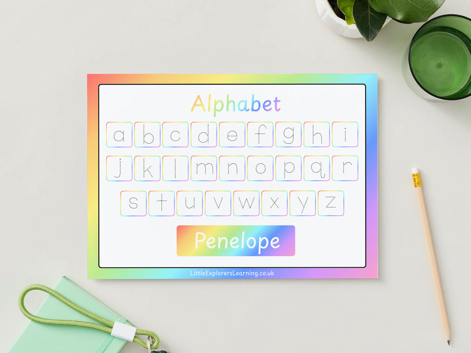 Personalised Rainbow Alphabet Upper & Lower case Wipe Clean Learning Mats (2 pack)