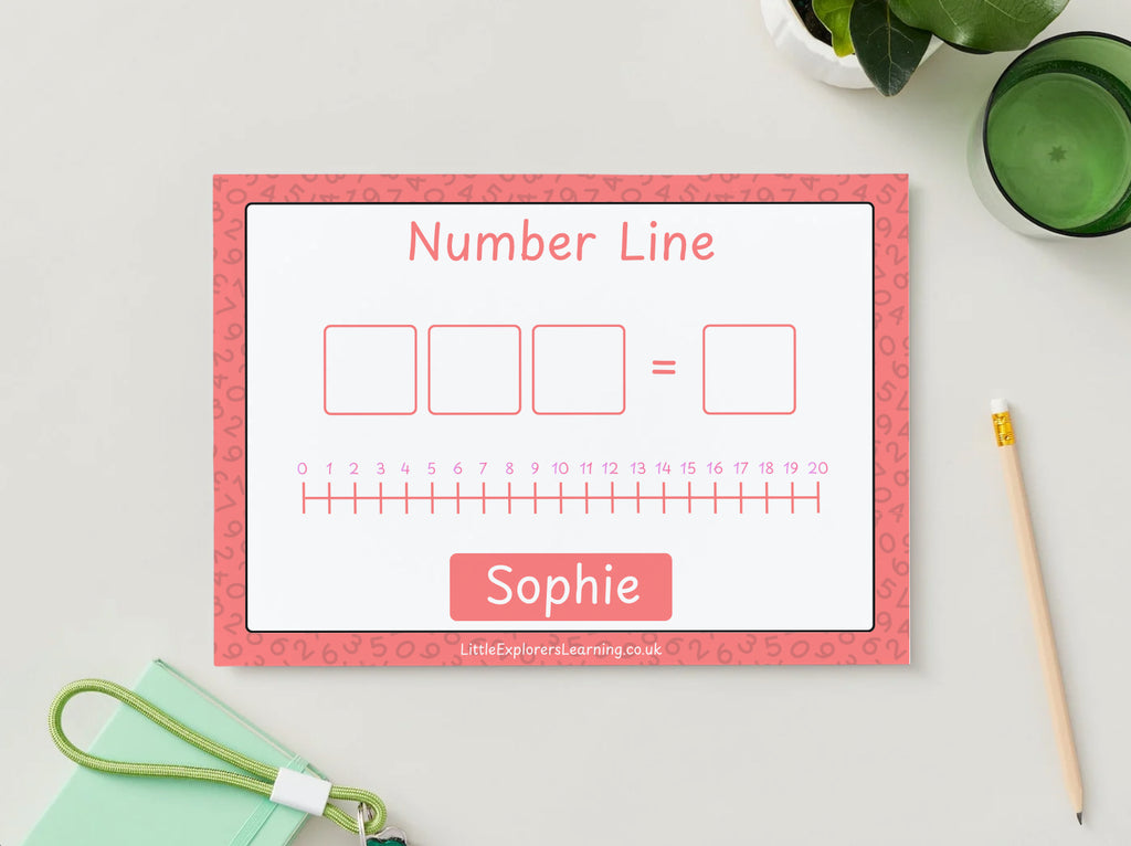 Personalised Number Line Wipe-Clean Mat (1–20) – Rainbow