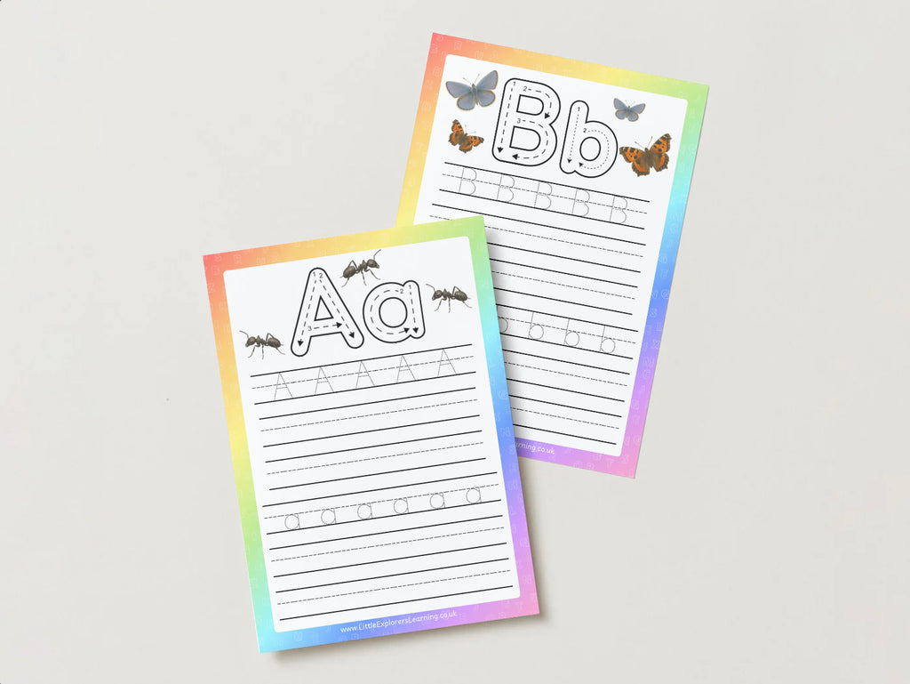 Rainbow Alphabet Tracing Worksheets (A–Z Upper & Lower Case Printable Pack) 26 pages Digital Download or Reusable Double sided Mats