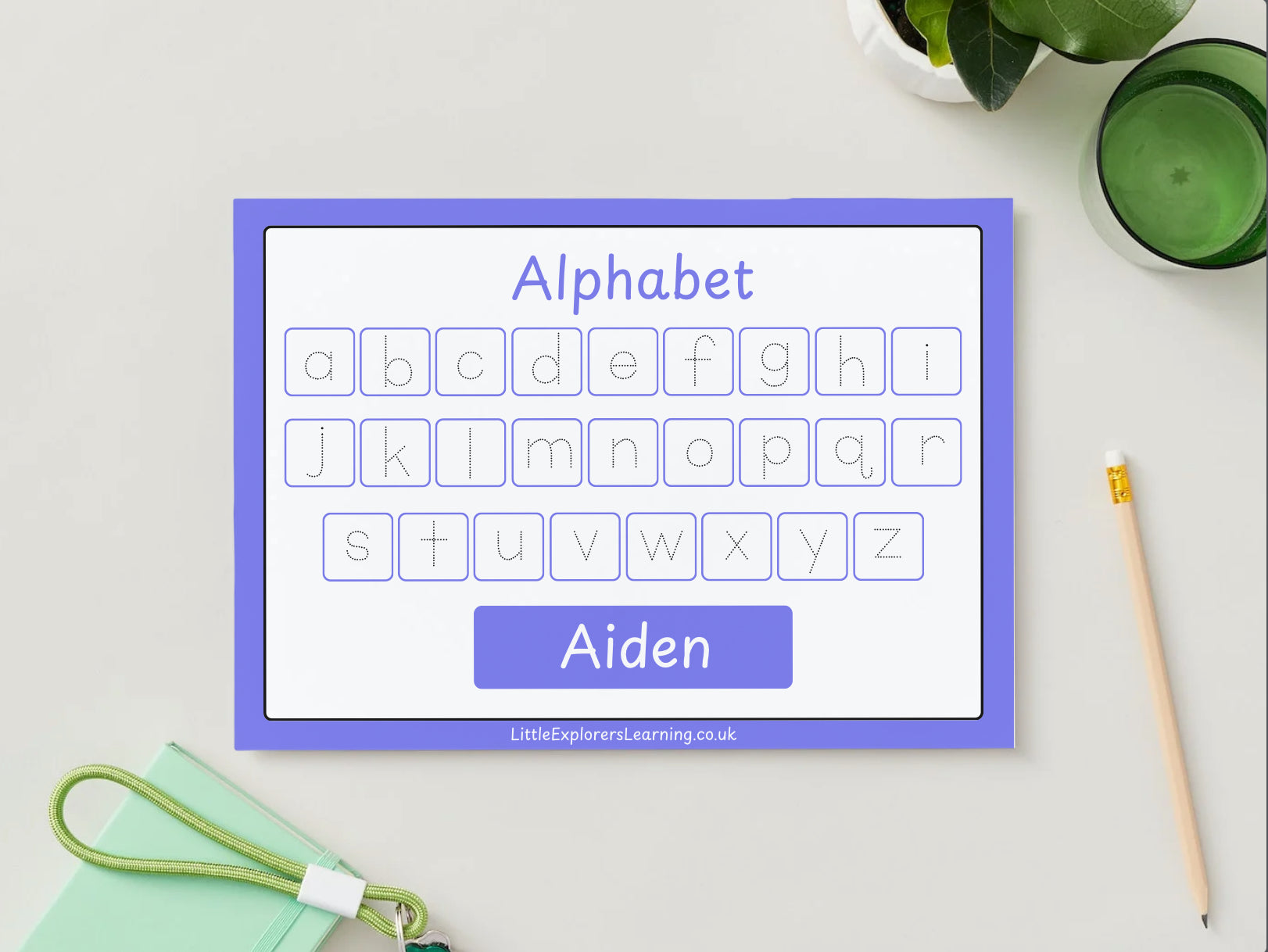 Personalised Purple Alphabet Upper & Lower case Wipe Clean Learning Mats (2 pack)