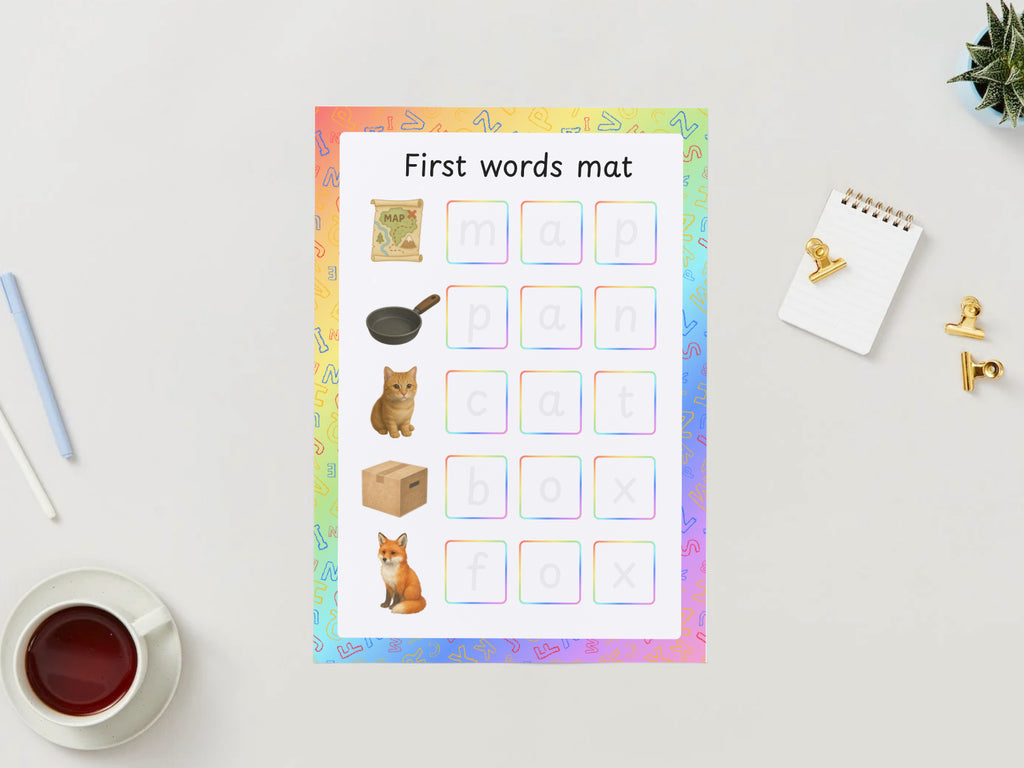 First Words Learning Velcro Mats – Wipe-Clean Practice (4 Pack)