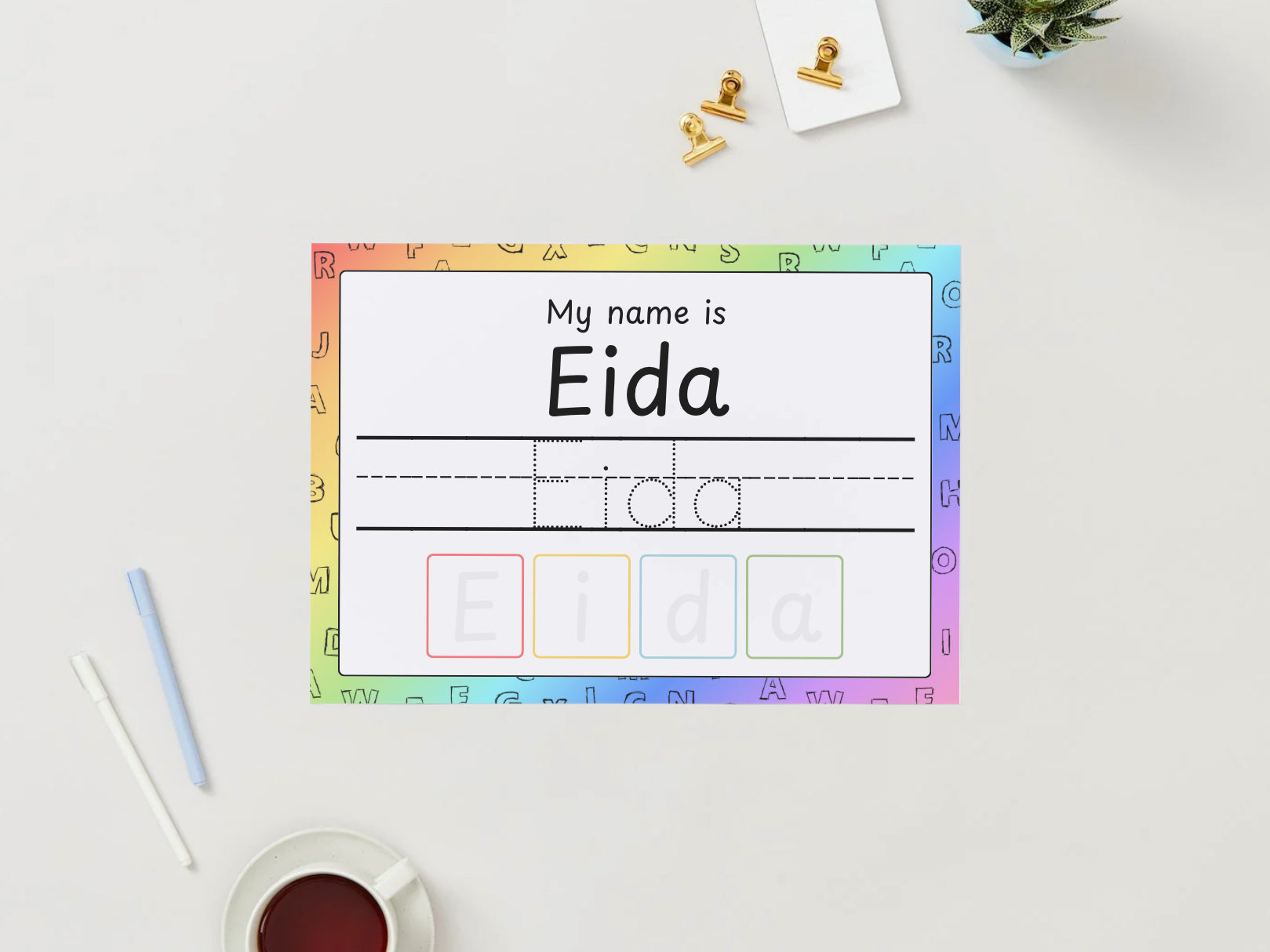 Personalised Velcro Name Tracing Wipe Clean Rainbow Mat