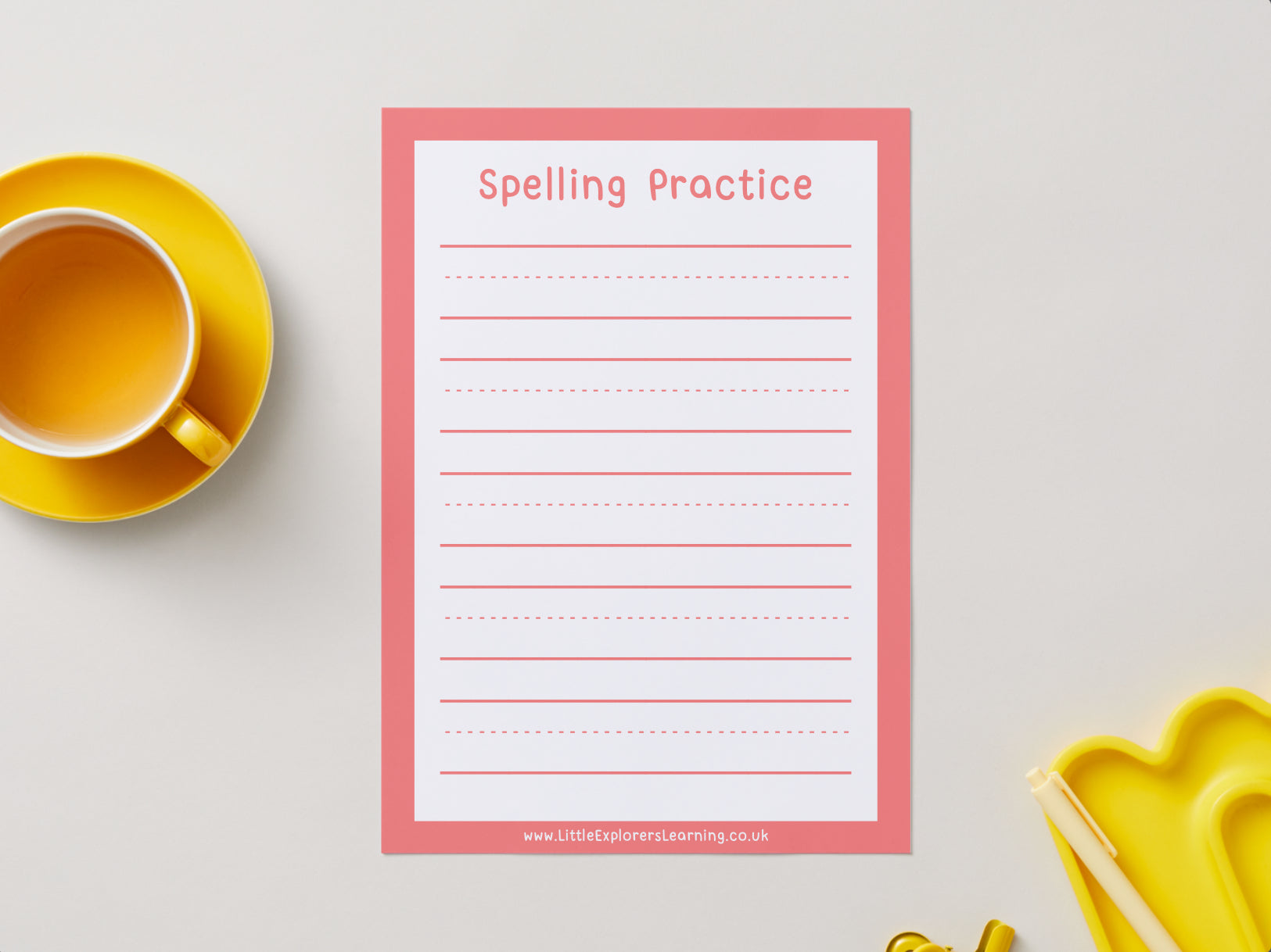 Spelling Practice Wipe-Clean Mat – Reusable Learning Sheet - Pink