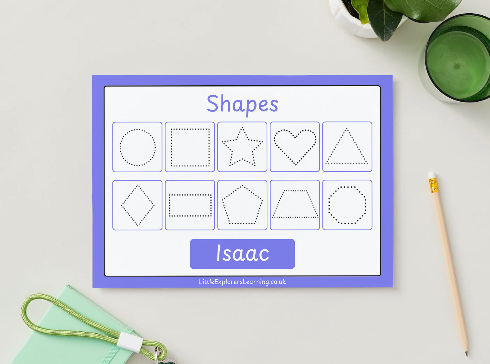 Personalised Purple Shape Tracing Wipe Clean Learning Mat