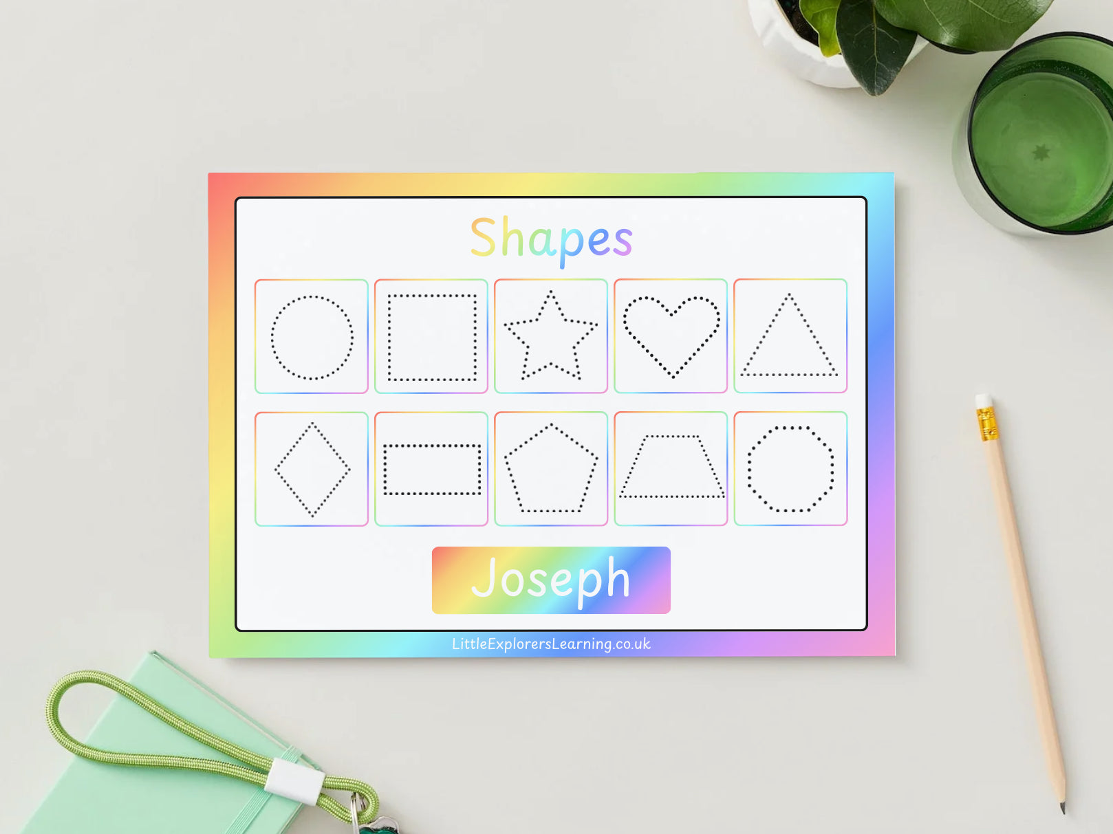Personalised Rainbow Shape Tracing Wipe Clean Learning Mat