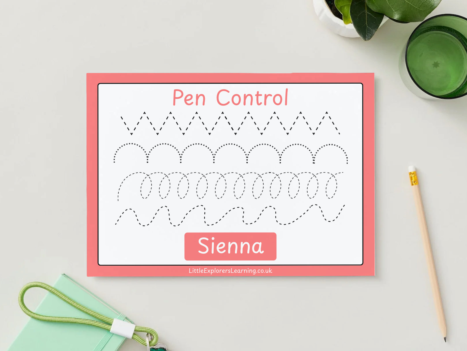 Personalised Pink Pen Control Wipe Clean Learning Mat