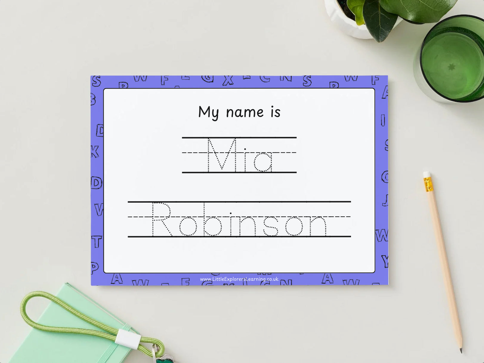 Personalised Full Name Tracing Wipe Clean Mat - Purple