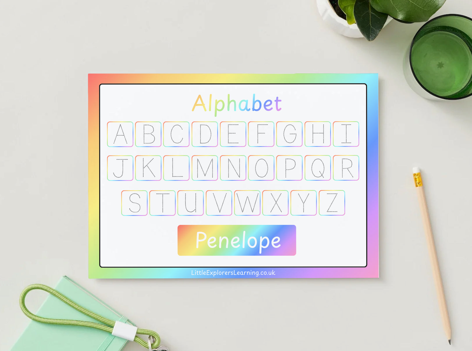 Personalised Rainbow Alphabet Upper & Lower case Wipe Clean Learning Mats (2 pack)