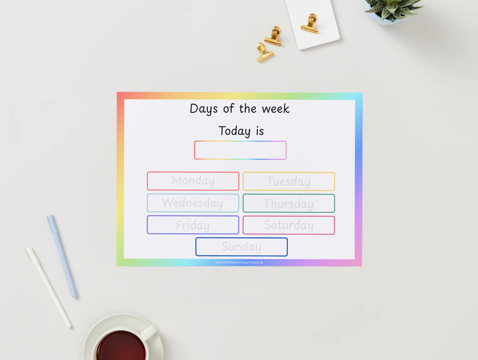 Days of the Week Learning Mat – Wipe-Clean & Reusable