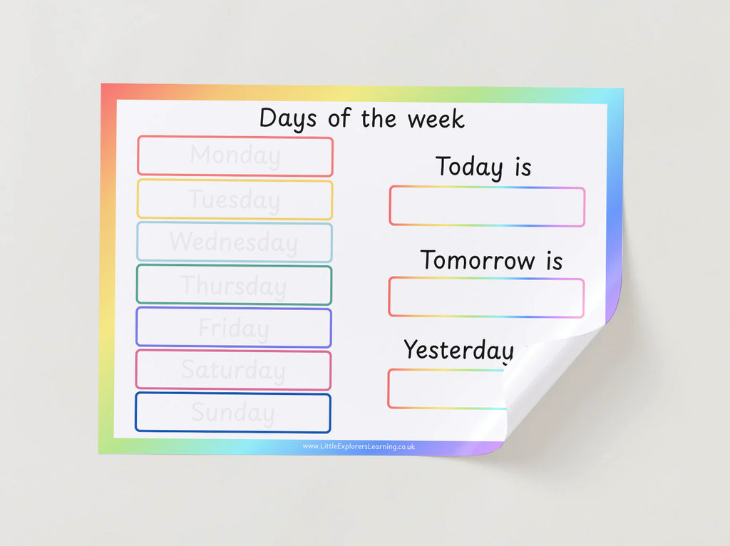 Days of the Week Velcro Learning Mat – Wipe-Clean & Reusable