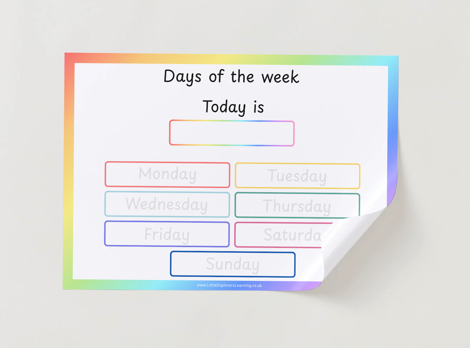 Days of the Week Learning Mat – Wipe-Clean & Reusable