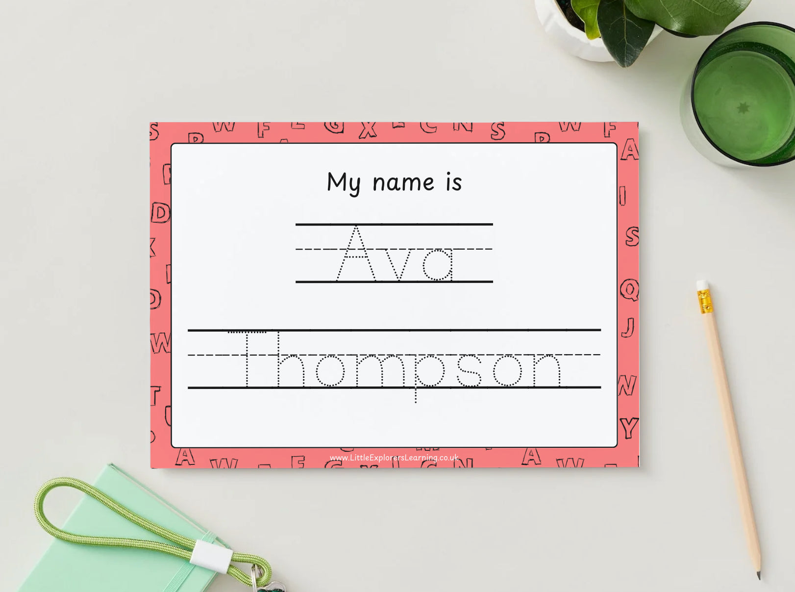 Personalised Full Name Tracing Wipe Clean Mat - Purple
