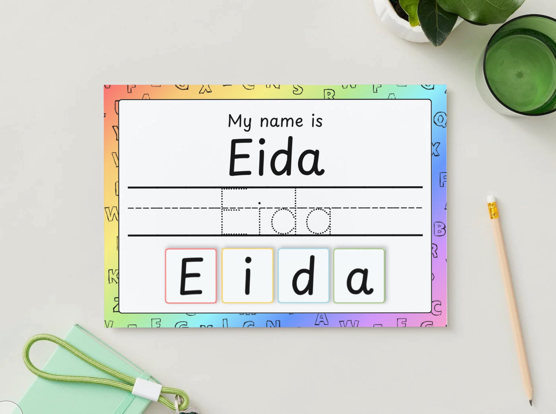 Personalised Velcro Name Tracing Wipe Clean Rainbow Mat