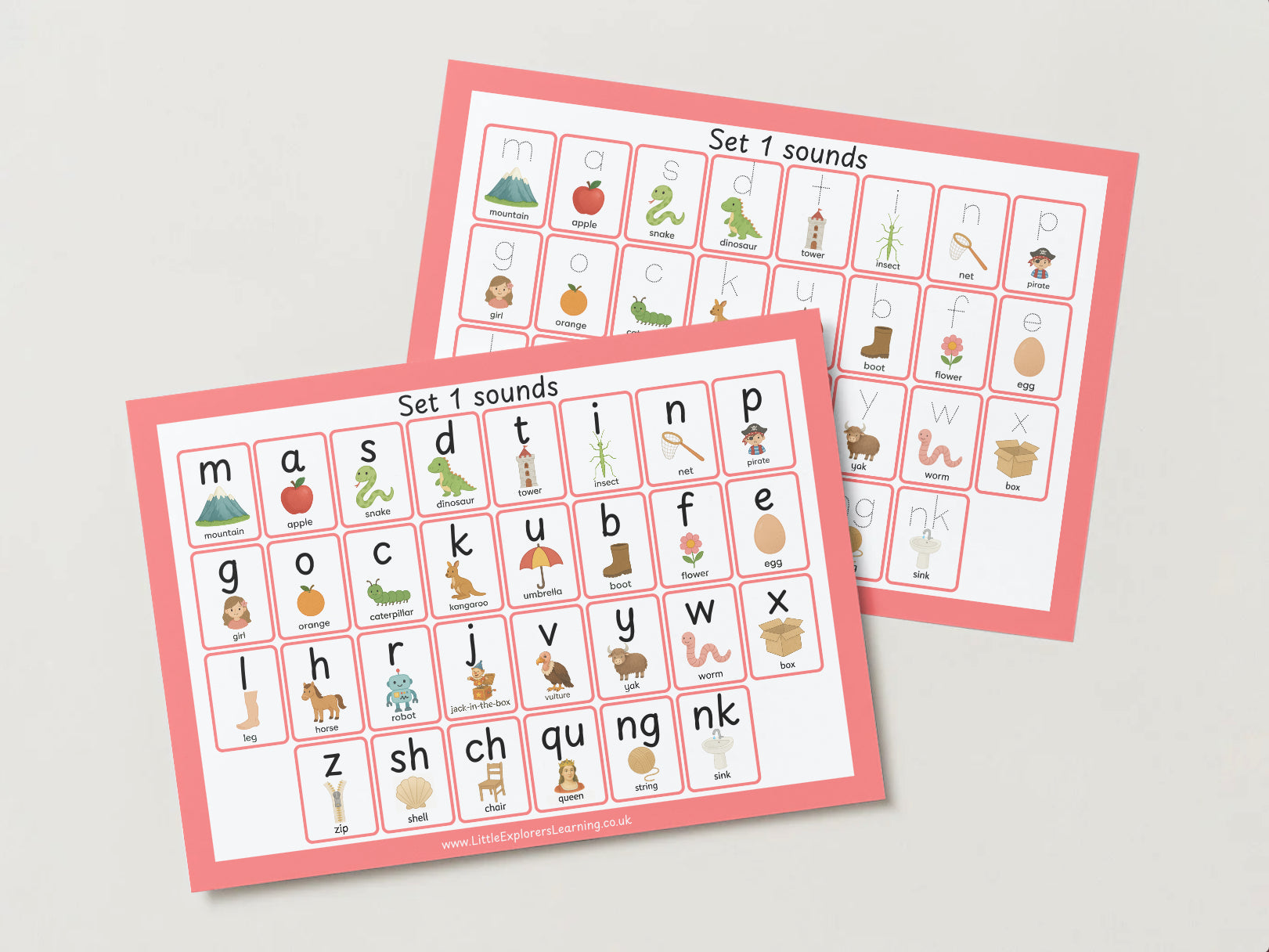 Phonics Set 1 Sounds Trace Purple Mats – Wipe-Clean Practice (2 Pack)