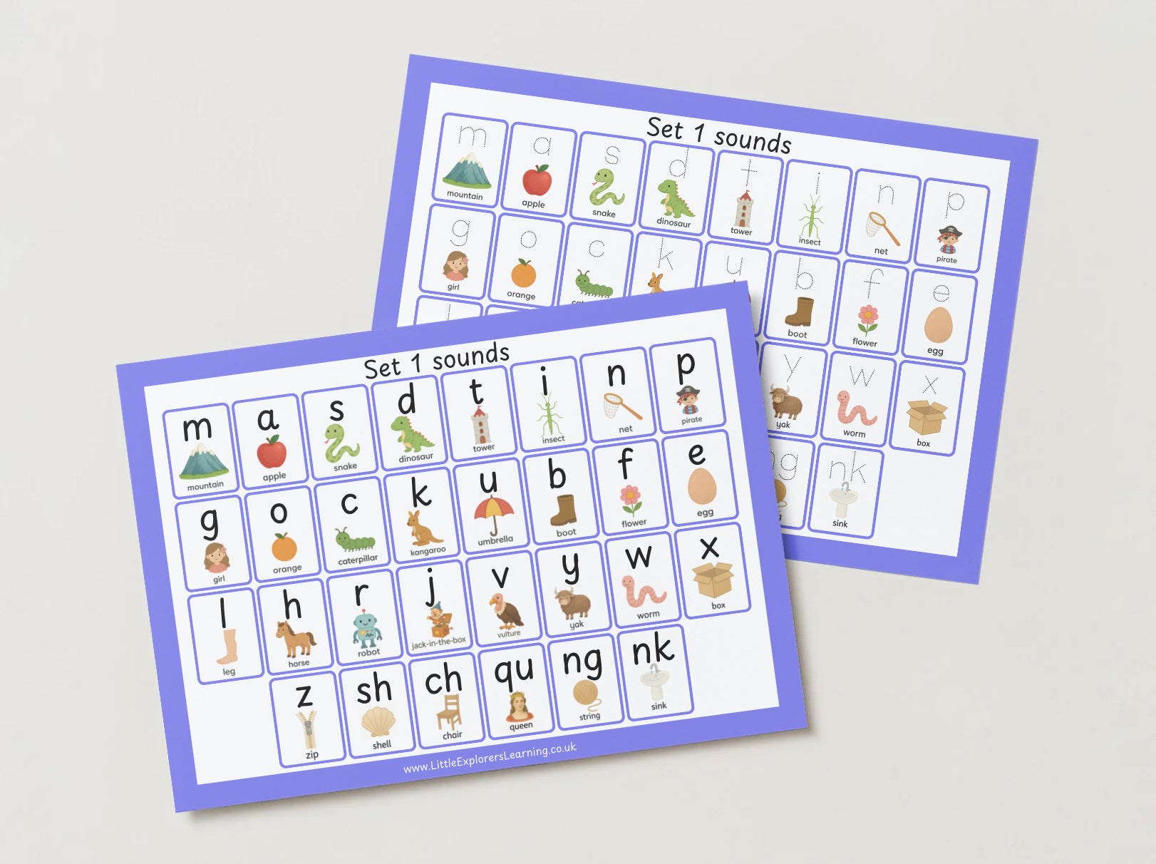 Phonics Set 1 Sounds Trace Purple Mats – Wipe-Clean Practice (2 Pack)