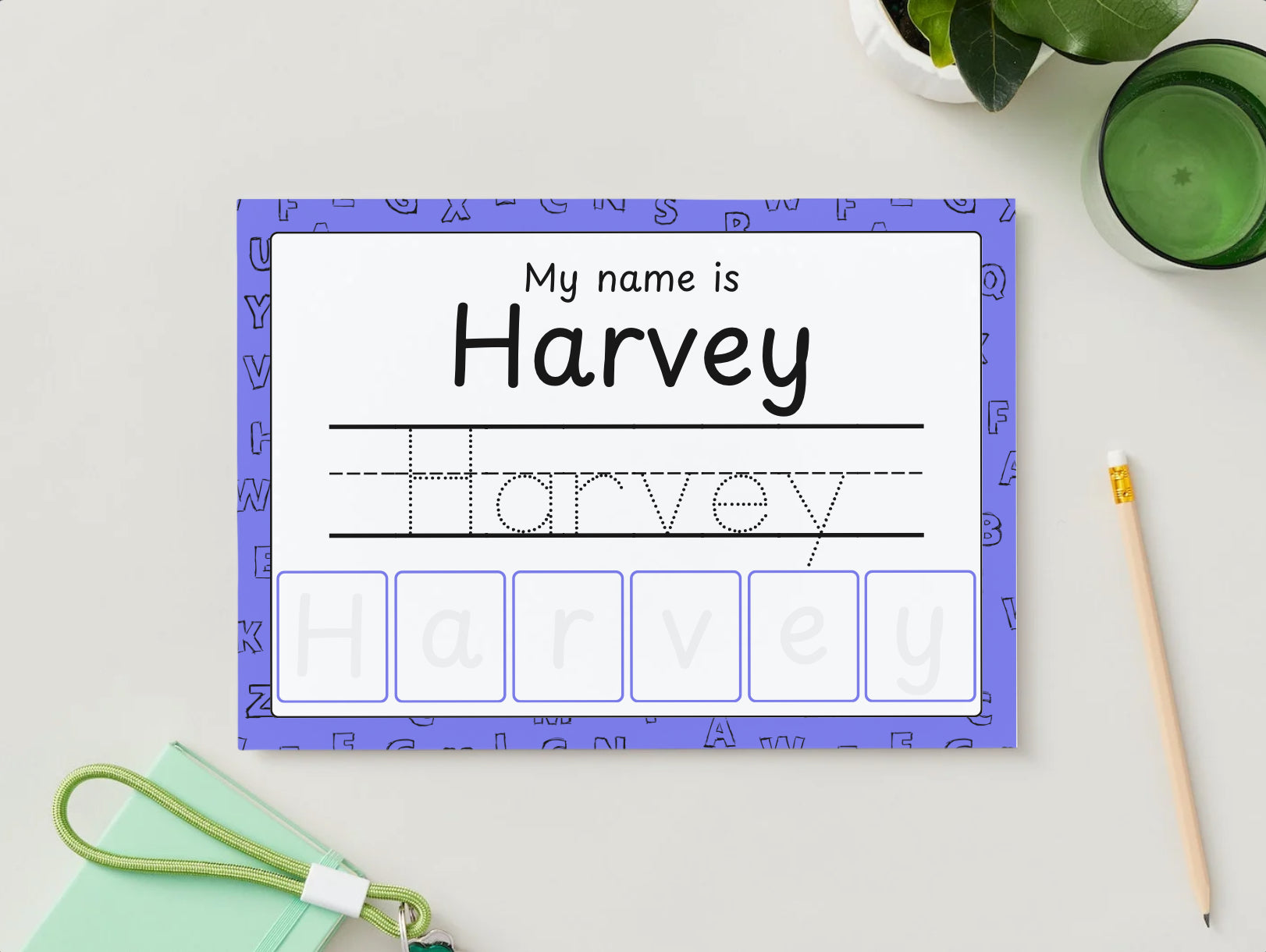 Personalised Velcro Name Tracing Wipe Clean Purple Mat