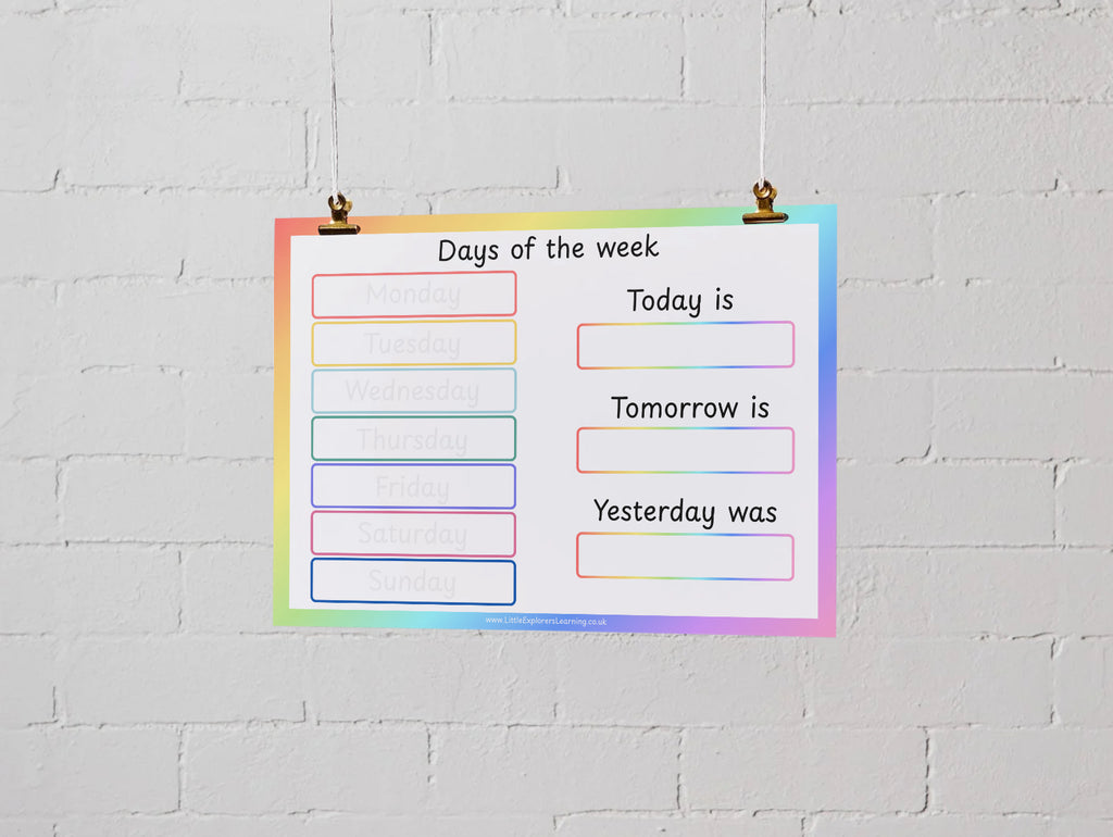 Days of the Week Velcro Learning Mat – Wipe-Clean & Reusable