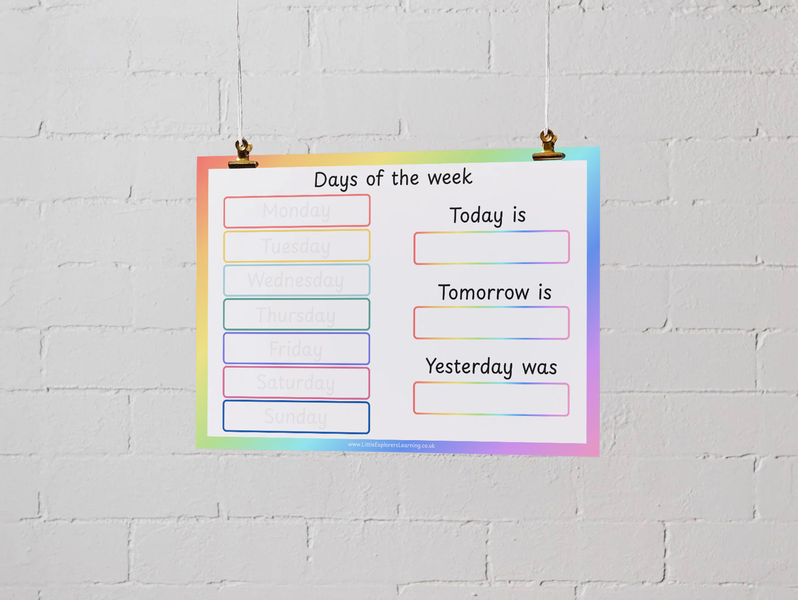 Days of the Week Velcro Learning Mat – Wipe-Clean & Reusable