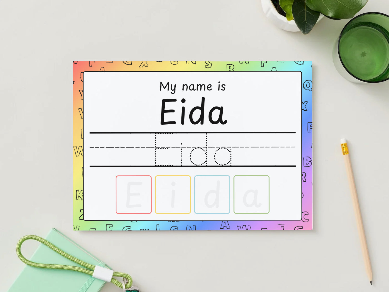 Personalised Velcro Name Tracing Wipe Clean Rainbow Mat