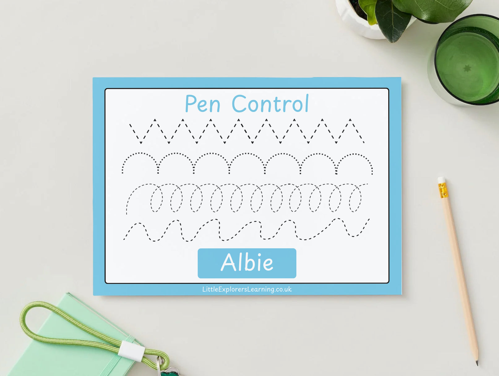 Personalised Blue Pen Control Wipe Clean Learning Mat