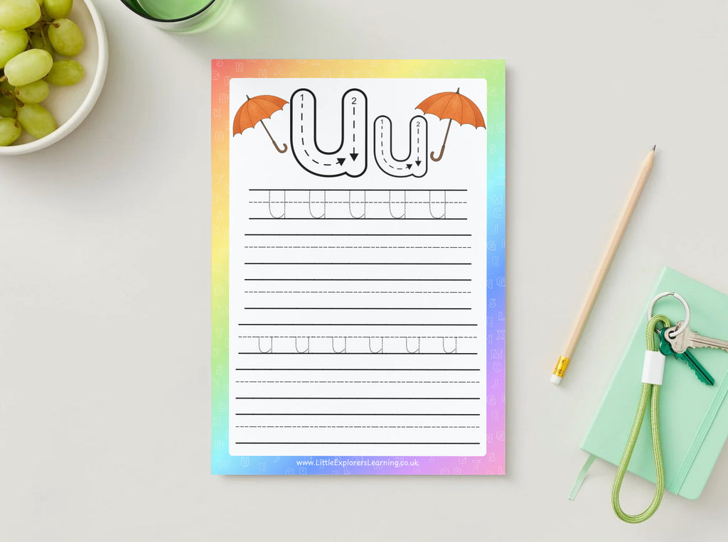 Rainbow Alphabet Tracing Worksheets (A–Z Upper & Lower Case Printable Pack) 26 pages Digital Download or Reusable Double sided Mats