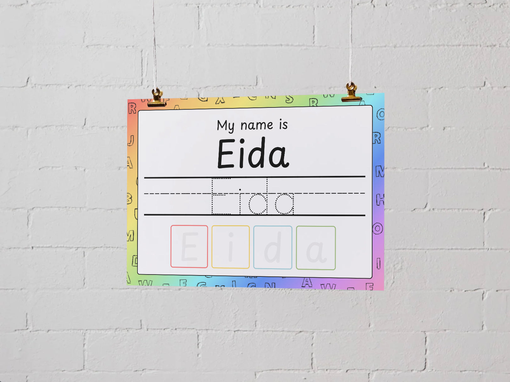 Personalised Velcro Name Tracing Wipe Clean Rainbow Mat