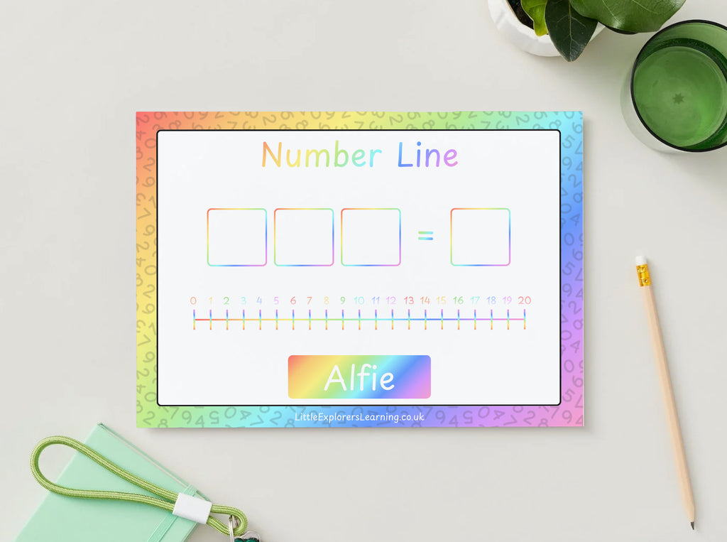 Personalised Number Line Wipe-Clean Mat (1–20) – Rainbow