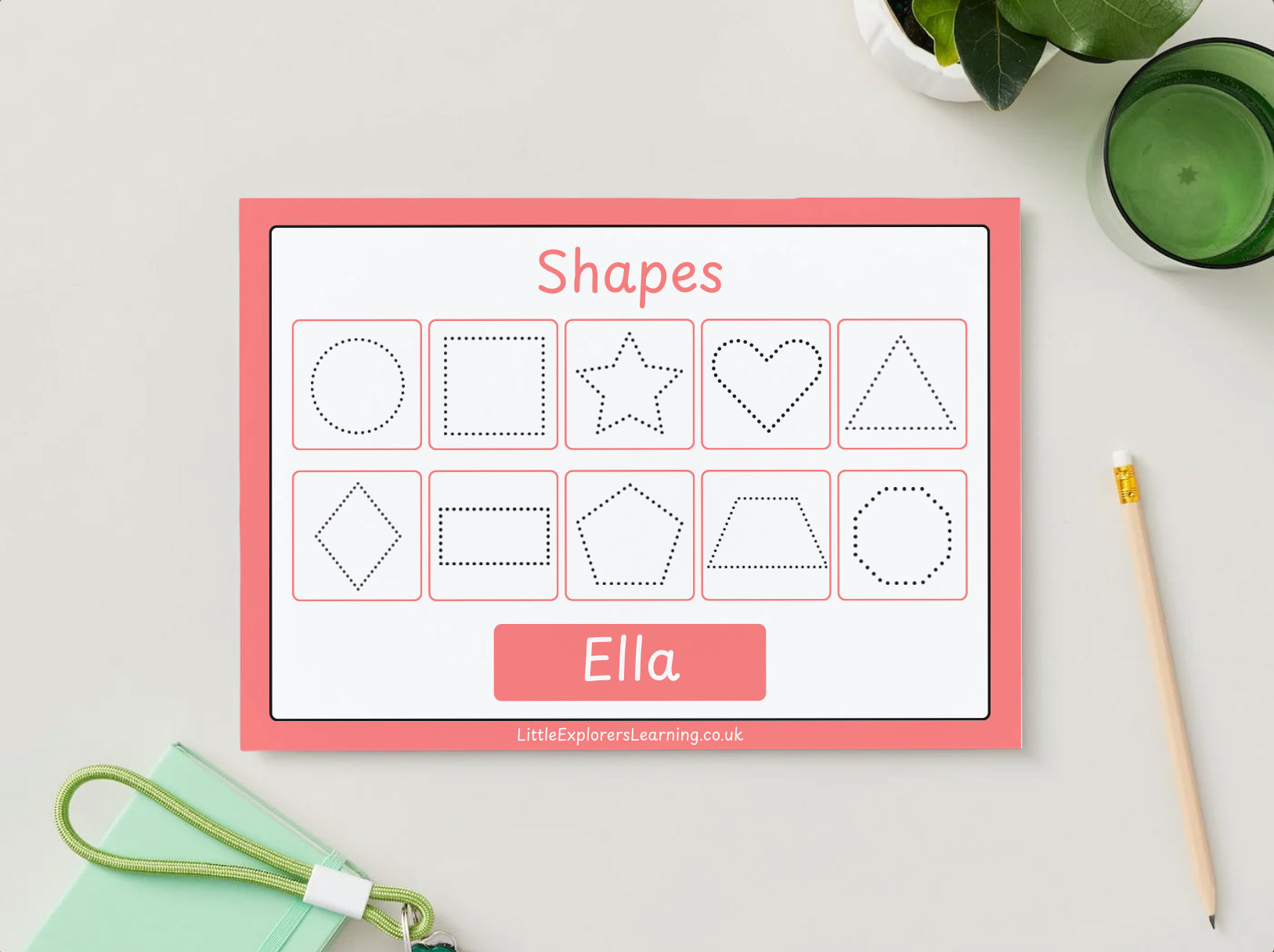 Personalised Pink Shape Tracing Wipe Clean Learning Mat