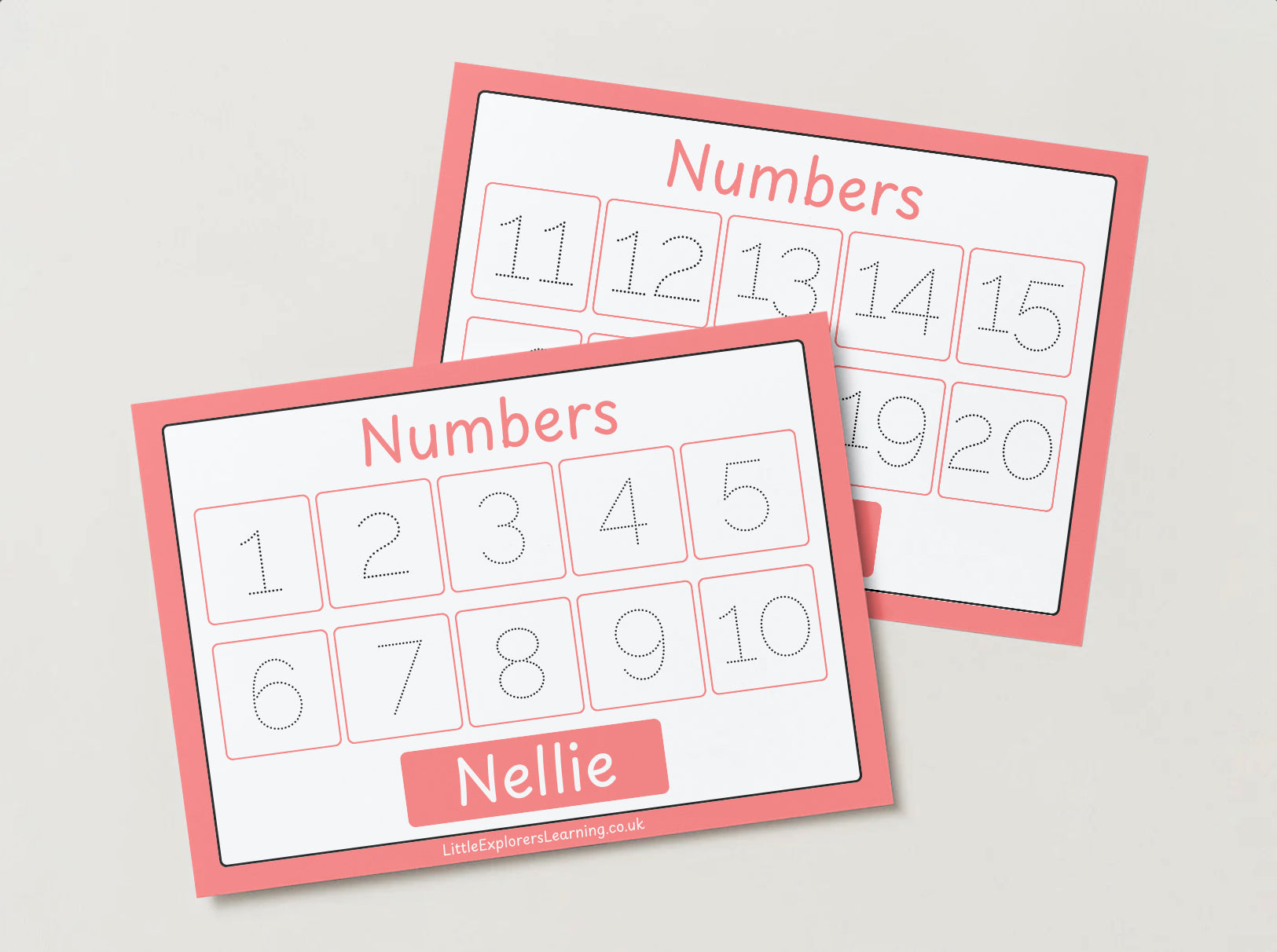 Personalised Pink Numbers 1-20 Wipe Clean Learning Mat (2 pack)